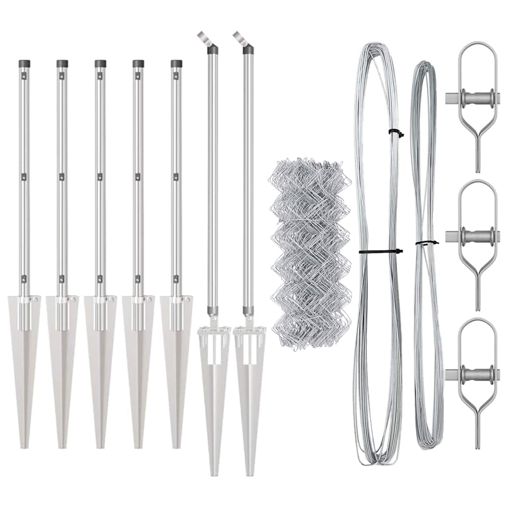 Kettengliedzaun mit Pfosten Silber 1 x 10 m Stahl